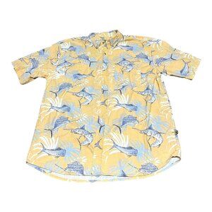 Joe Marlin Hawaiian Button Down Shirt L Marlin Sailfish Tropical Camp Tropical